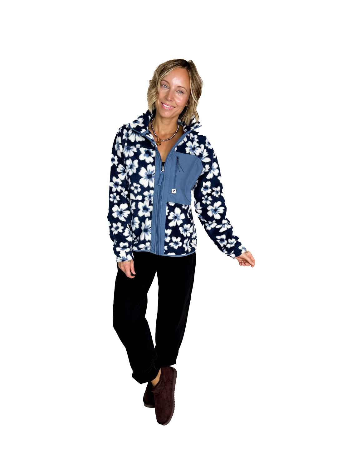 Dawn Full Zip Fleece Jacket- INDIGO FLORAL