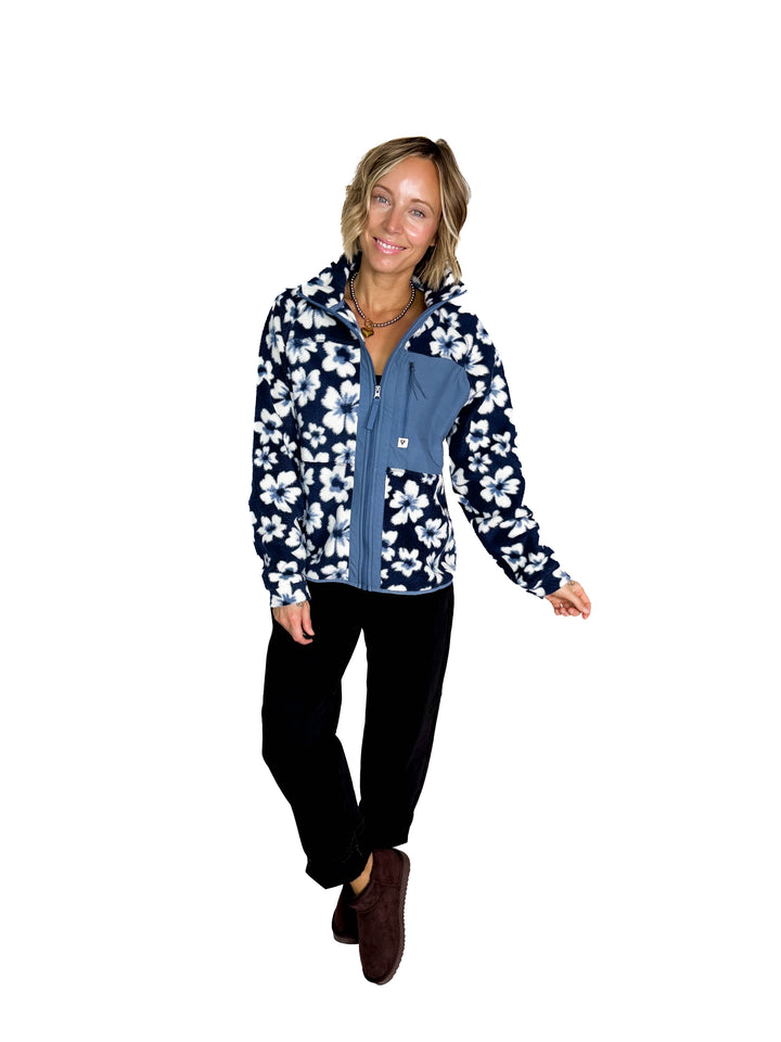Dawn Full Zip Fleece Jacket- INDIGO FLORAL