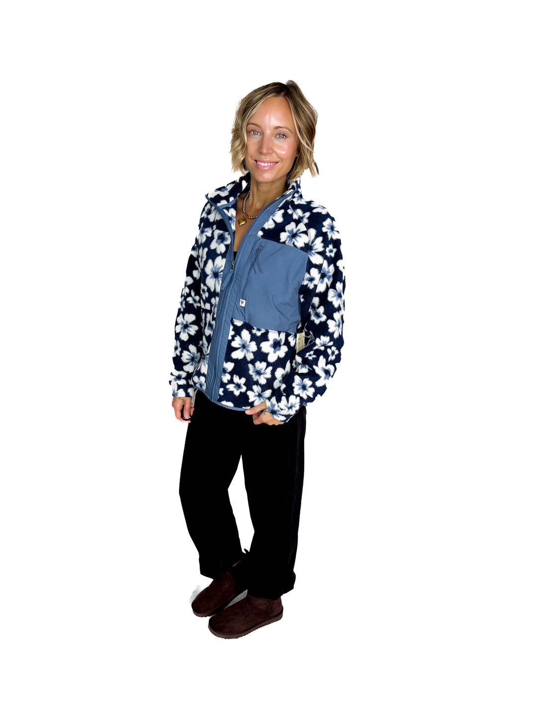 Dawn Full Zip Fleece Jacket- INDIGO FLORAL
