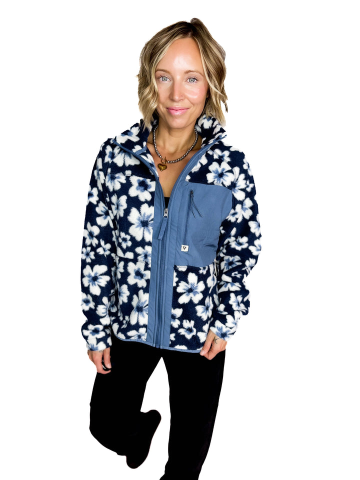 Dawn Full Zip Fleece Jacket- INDIGO FLORAL