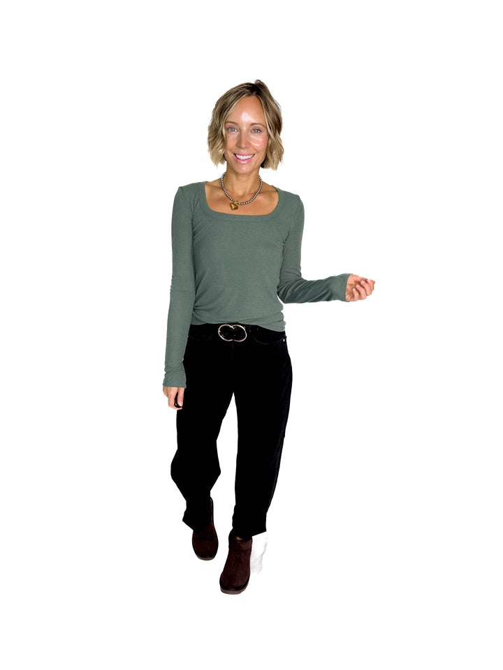 Beth Ribbed Scoop Neck Style- TEAL GREEN