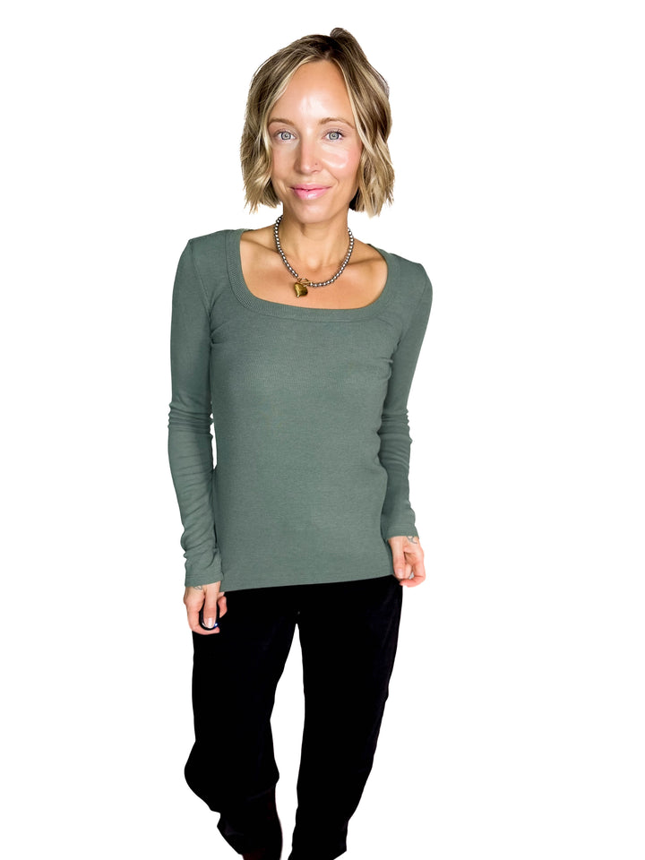 Beth Ribbed Scoop Neck Style- TEAL GREEN
