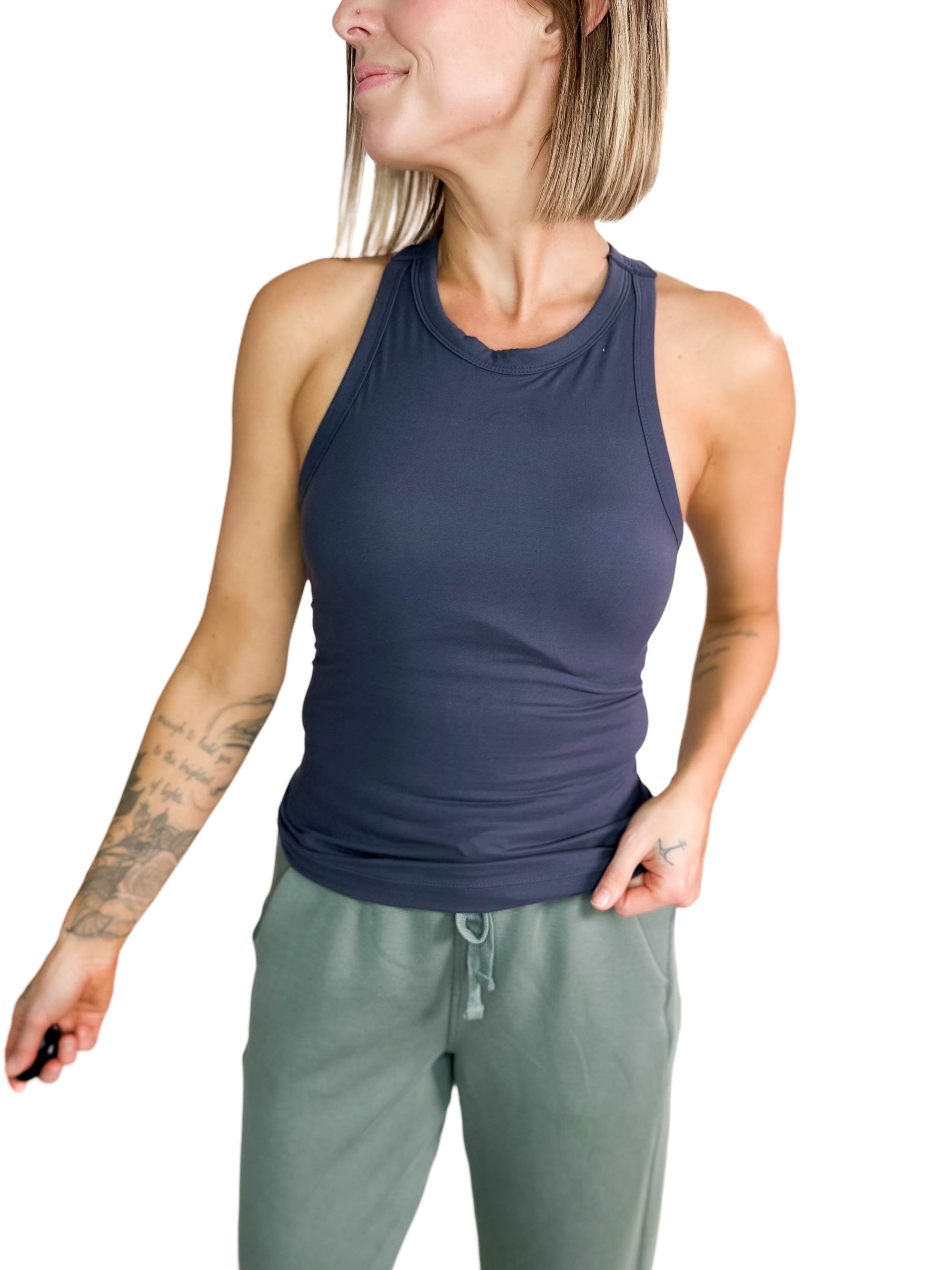 Only The Best Racerback Butter Tank- CHARCOAL