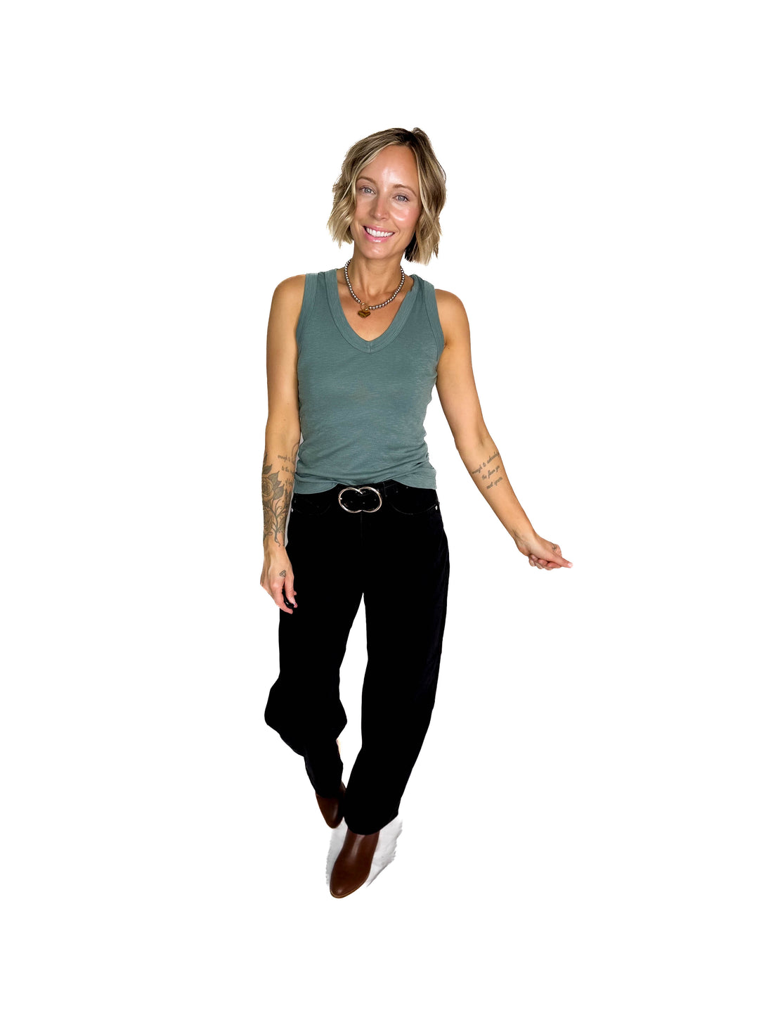 Cooper Cotton V-Neck Tank- EMERALD