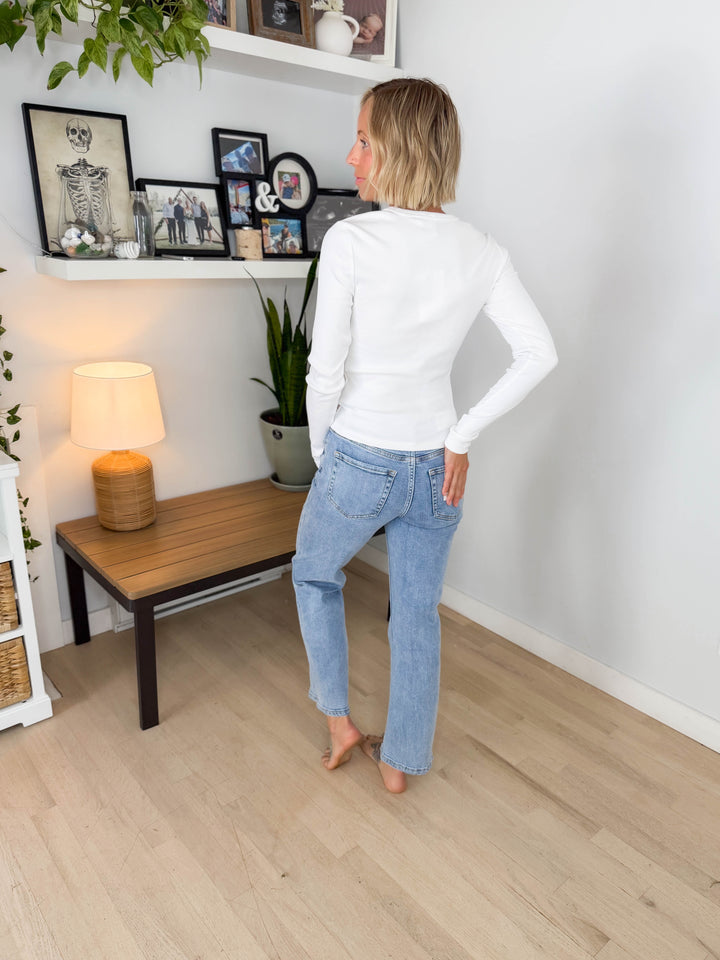 Only Val Organic Cotton Ribbed Long Sleeve Top- BRIGHT WHITE