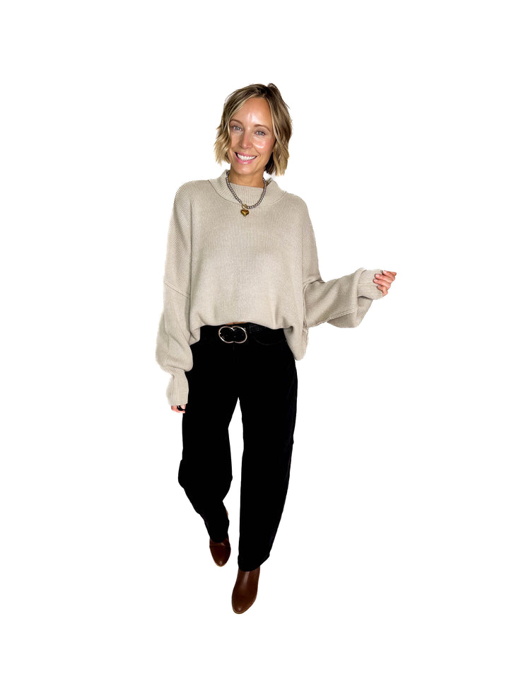 Frosted Pines Oversized Side Slit Sweater- HTHR MOCHA