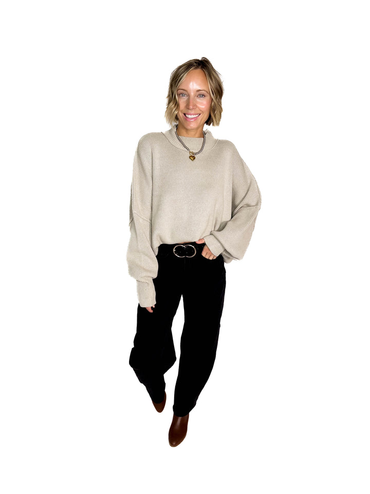 Frosted Pines Oversized Side Slit Sweater- HTHR MOCHA