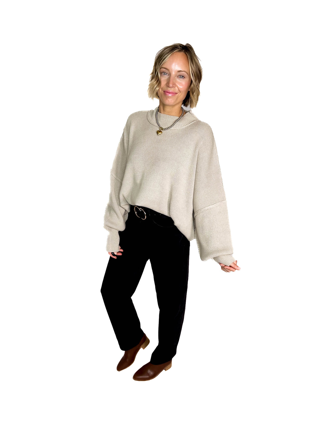 Frosted Pines Oversized Side Slit Sweater- HTHR MOCHA