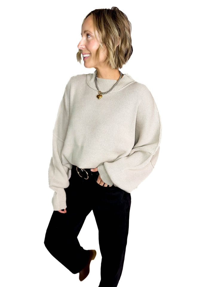 Frosted Pines Oversized Side Slit Sweater- HTHR MOCHA