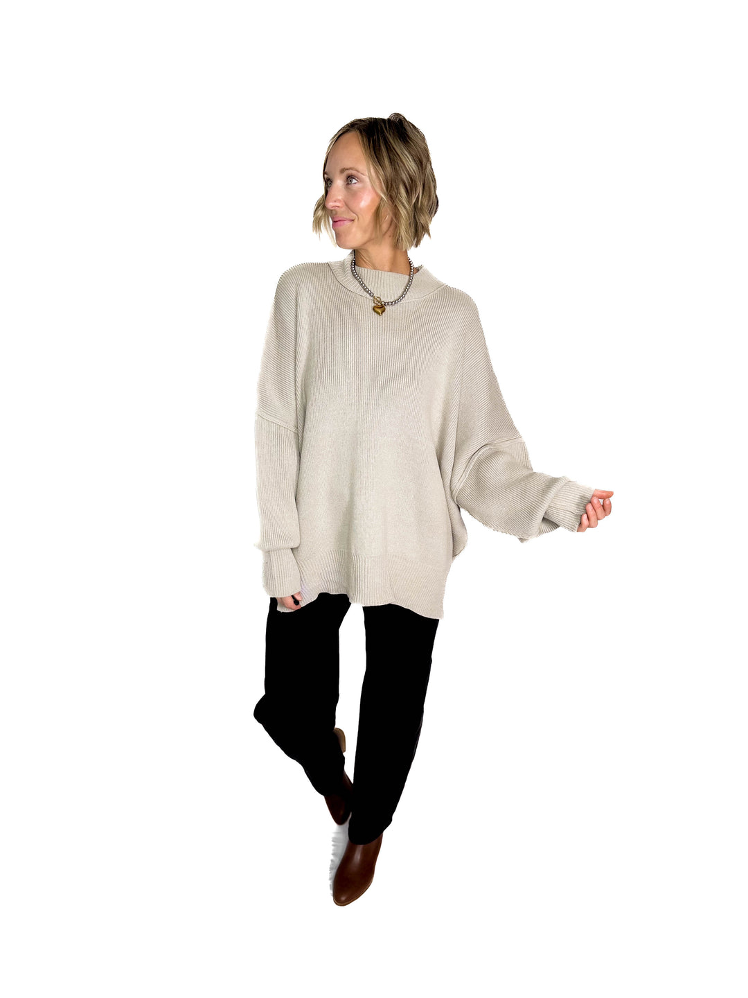 Frosted Pines Oversized Side Slit Sweater- HTHR MOCHA