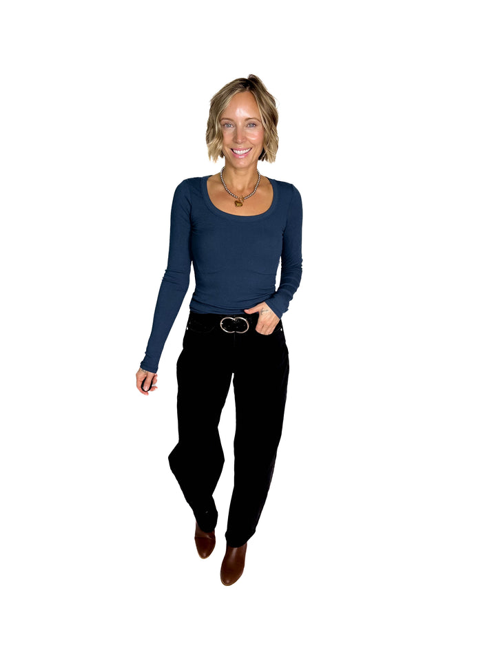 MONO B Linley Scoop Neck Long Sleeve- MIDNIGHT NAVY