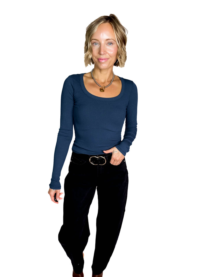 MONO B Linley Scoop Neck Long Sleeve- MIDNIGHT NAVY