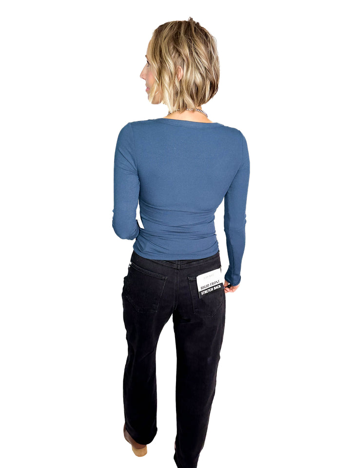 MONO B Linley Scoop Neck Long Sleeve- MIDNIGHT NAVY