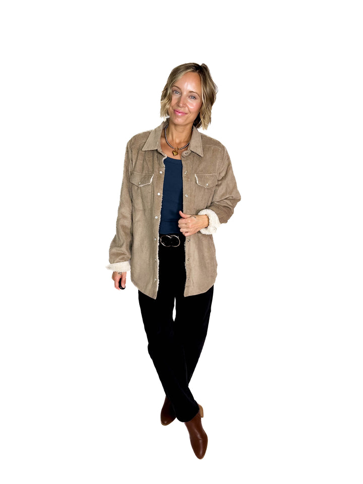 Ridge Corduroy Sherpa Lined Jacket- STONE