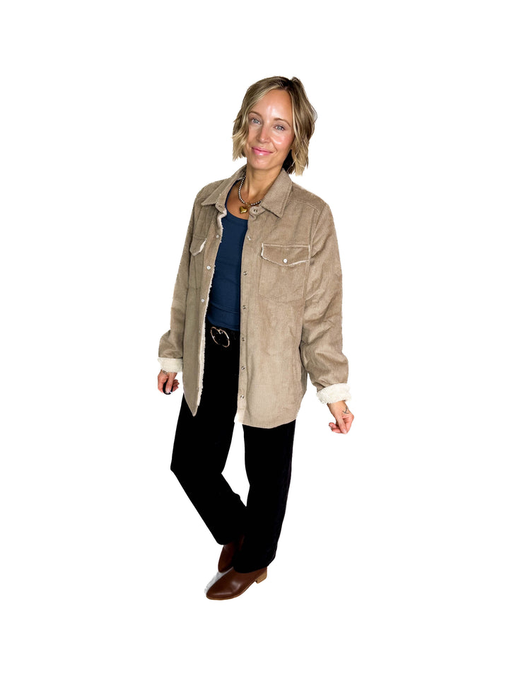 Ridge Corduroy Sherpa Lined Jacket- STONE