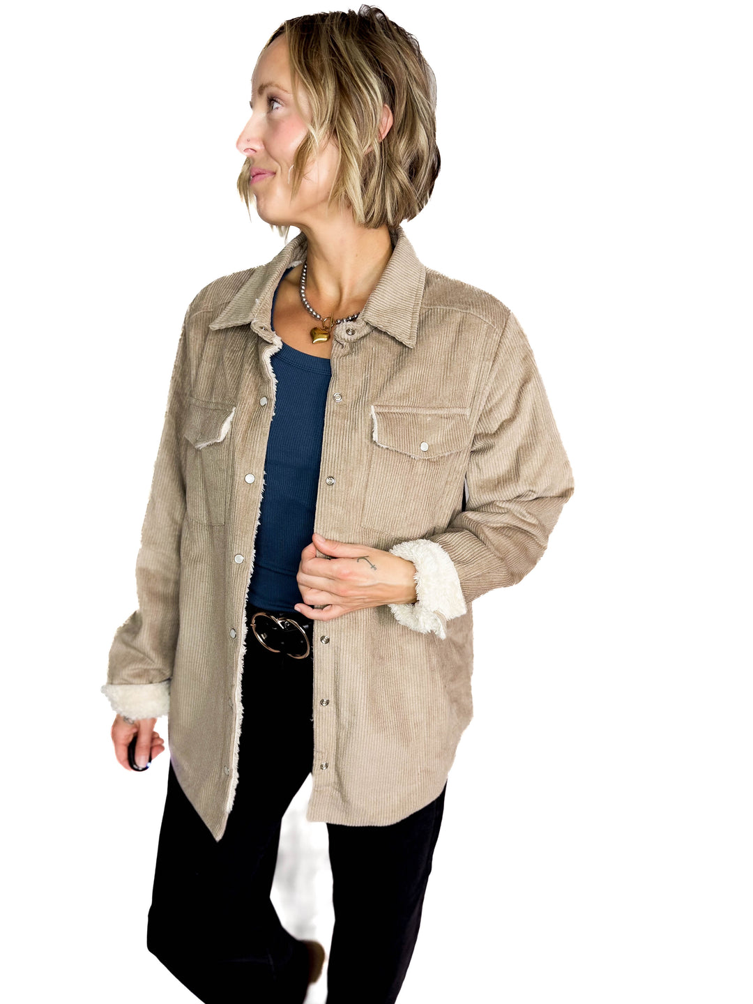 Ridge Corduroy Sherpa Lined Jacket- STONE