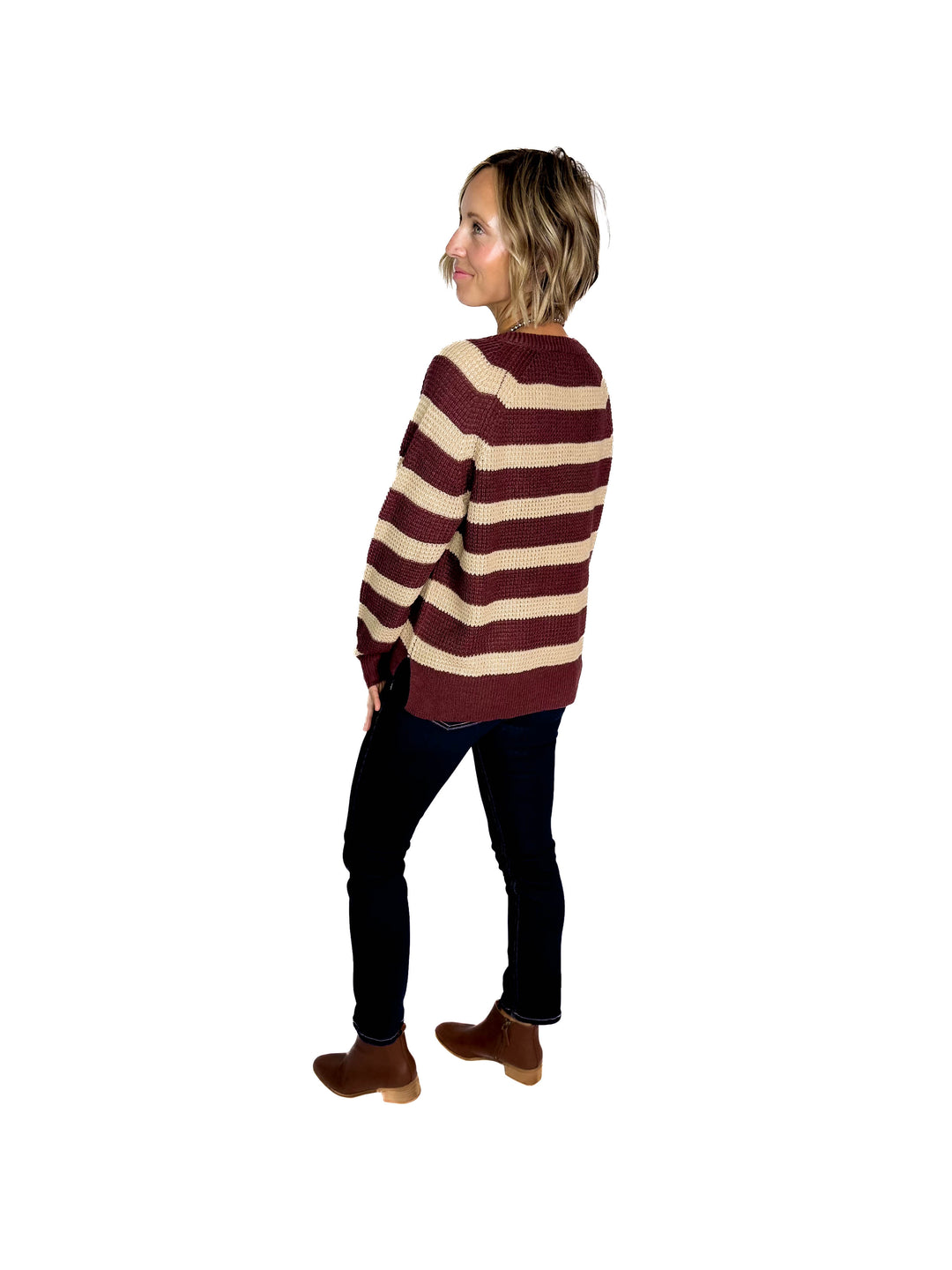Golden Hour Waffle Henley Sweater- WINE-FINAL SALE