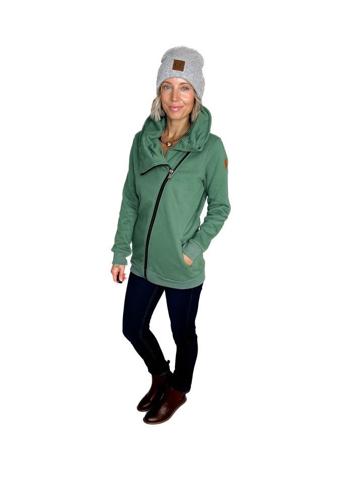 MICHELLE MAE Quinn Premium Cowl Neck Full Zip- FERN