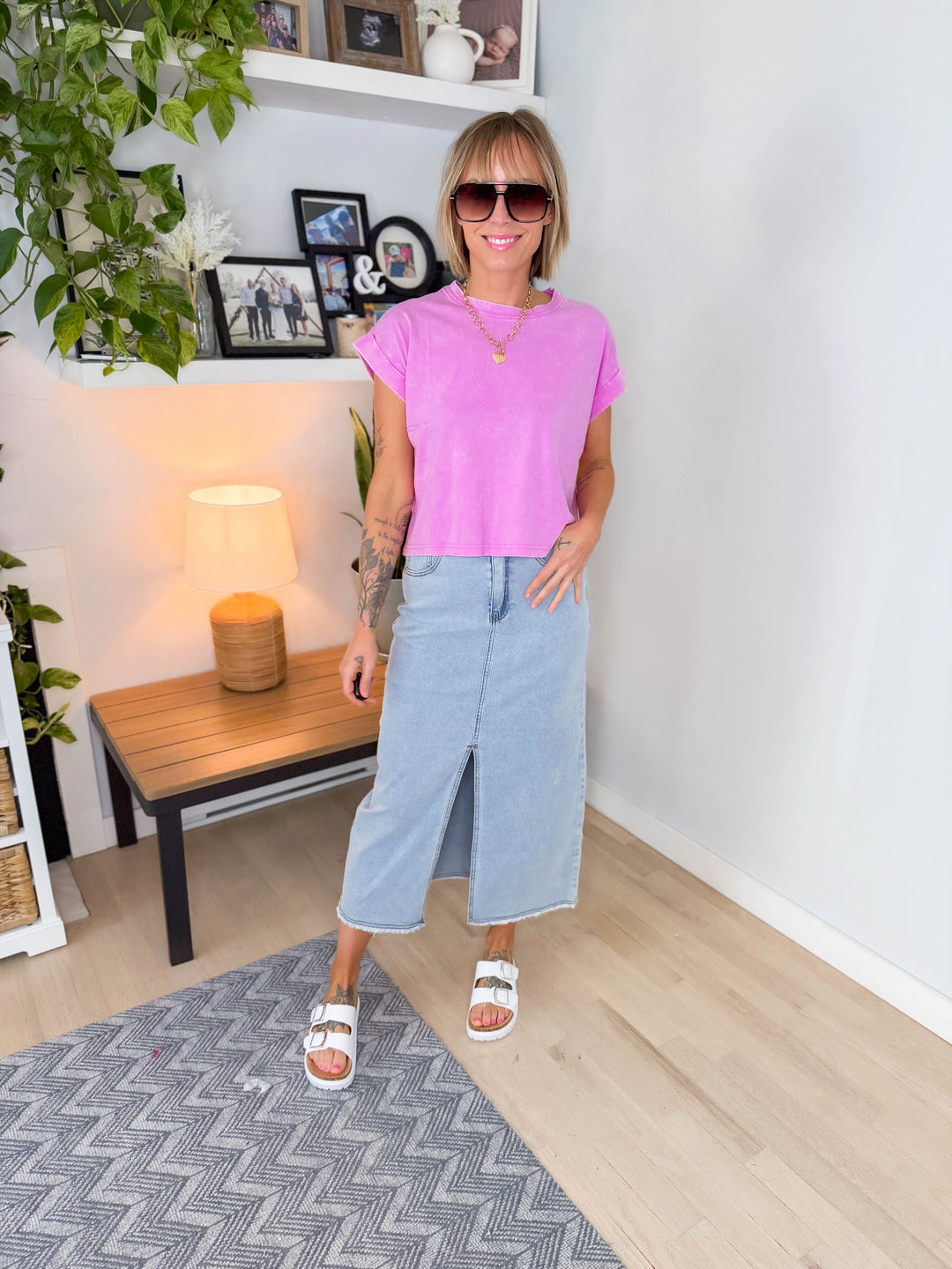 Eleni Basic Short Sleeve Top- BRIGHT MAUVE-FINAL SALE