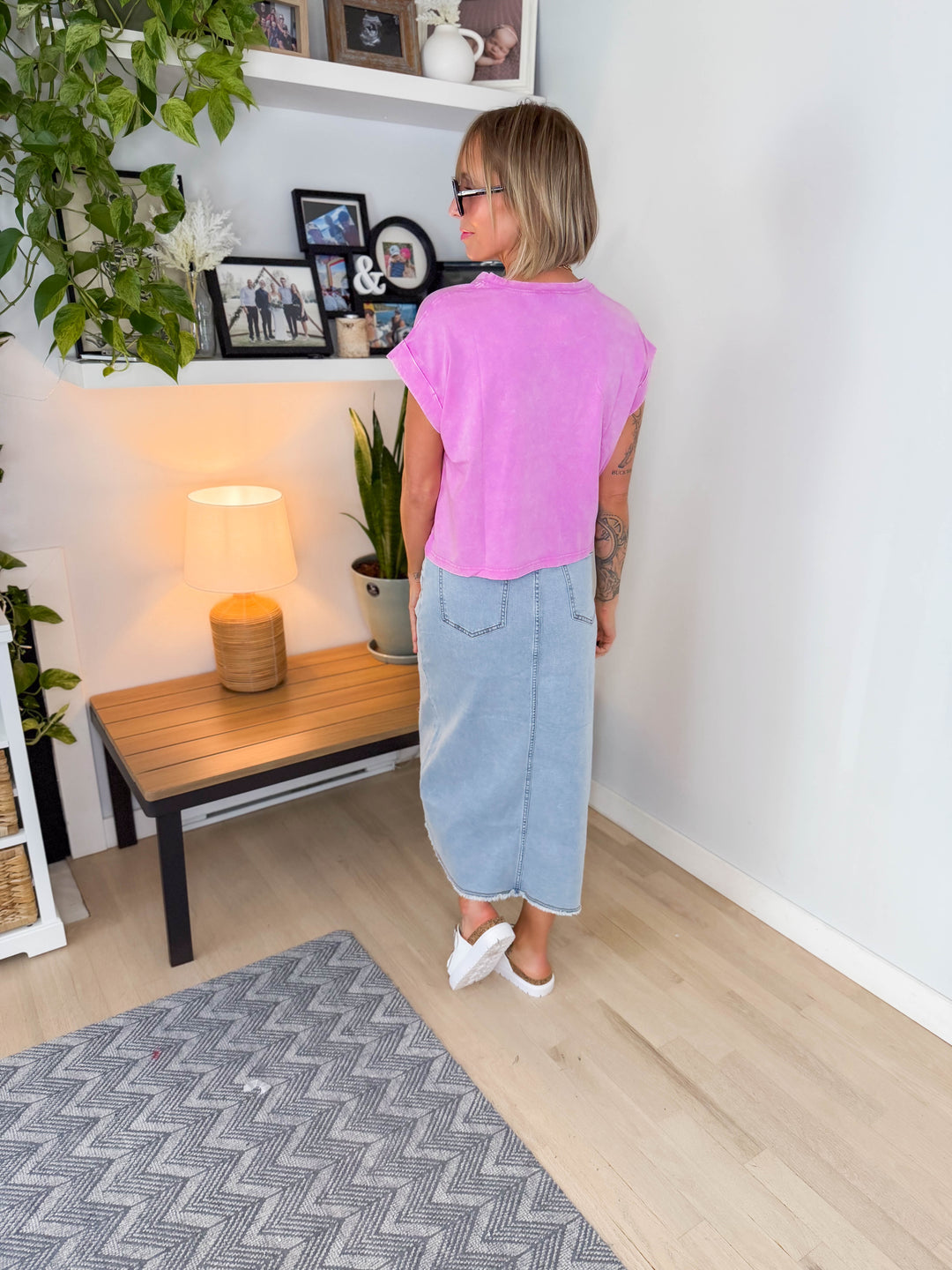 Eleni Basic Short Sleeve Top- BRIGHT MAUVE-FINAL SALE