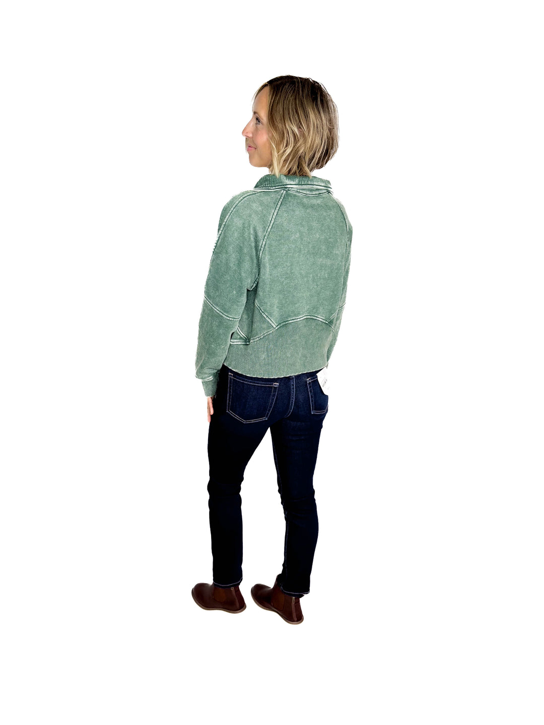 Cozy Hour Mock Neck 1/2 Zip- DARK GREEN