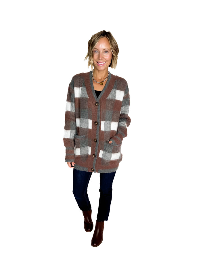 Thistle Tartan Plaid Cardigan- MOCHA