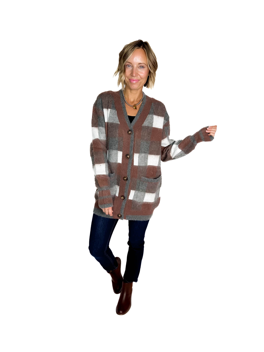 Thistle Tartan Plaid Cardigan- MOCHA