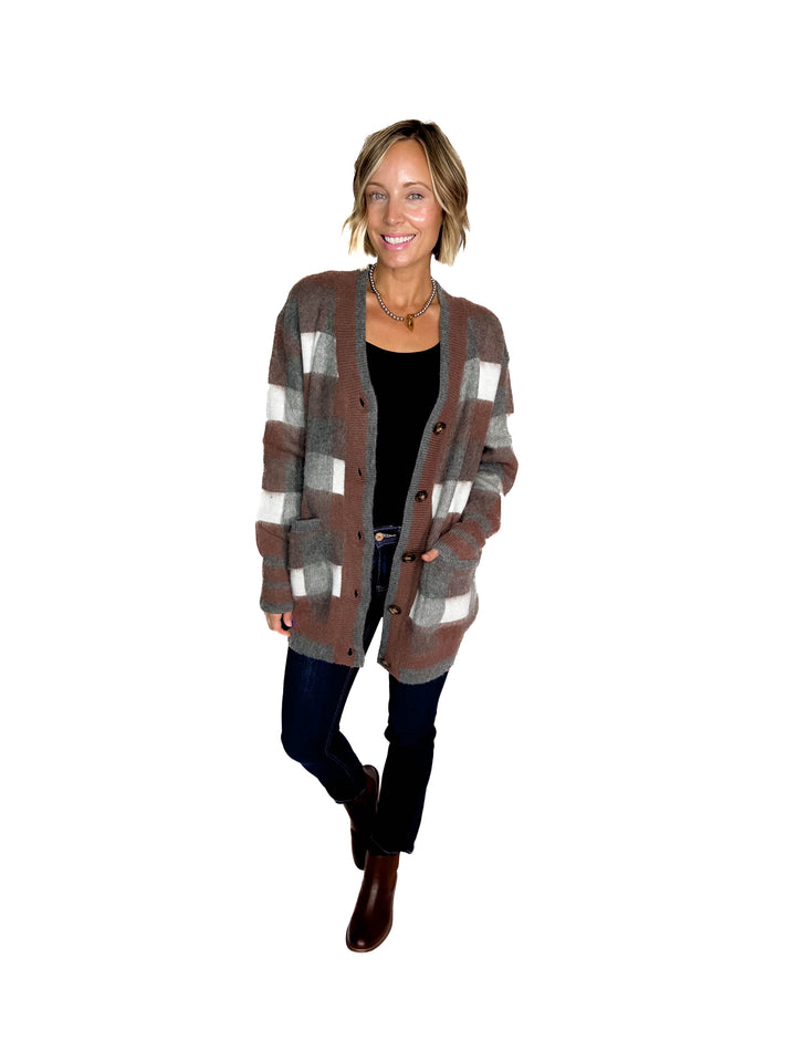 Thistle Tartan Plaid Cardigan- MOCHA