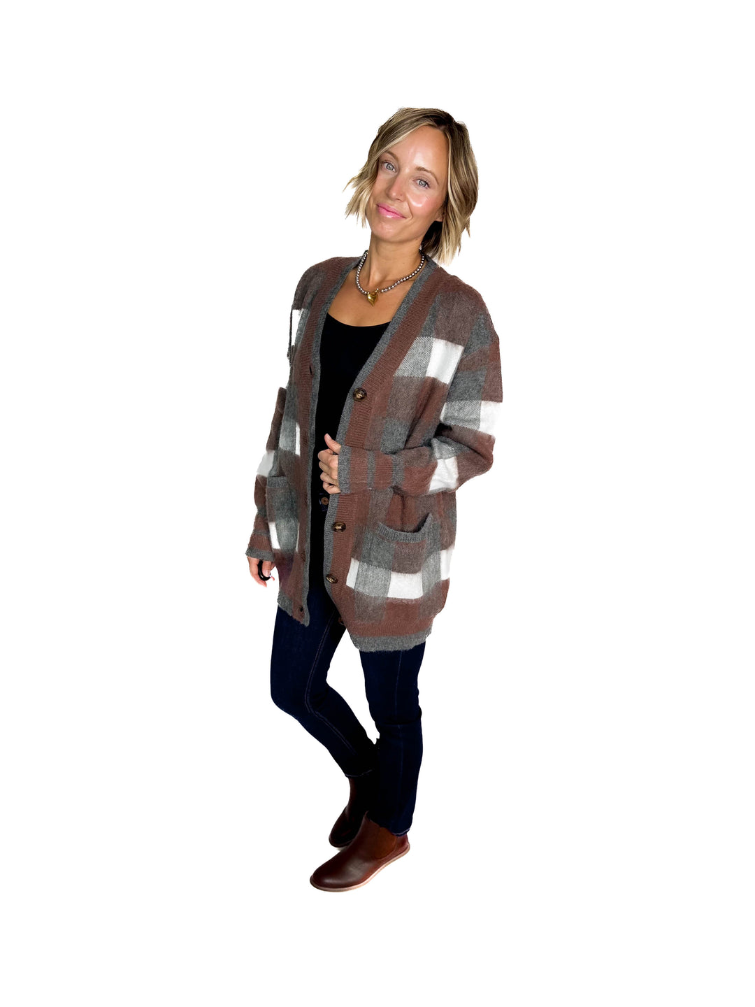 Thistle Tartan Plaid Cardigan- MOCHA