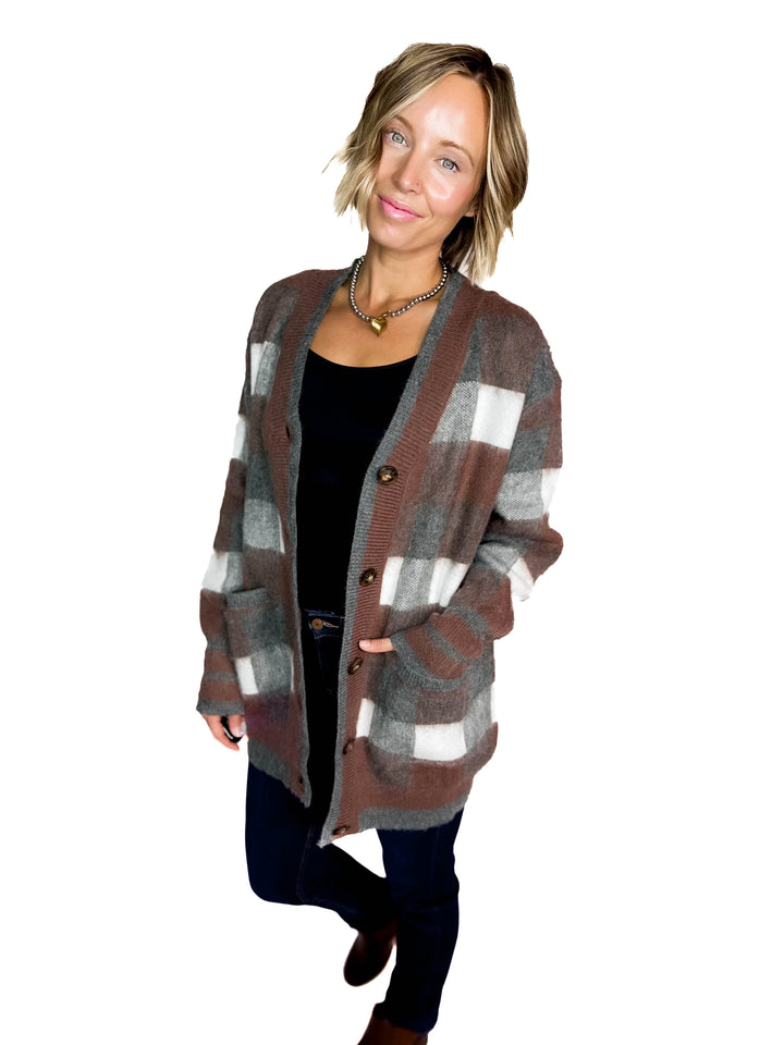 Thistle Tartan Plaid Cardigan- MOCHA