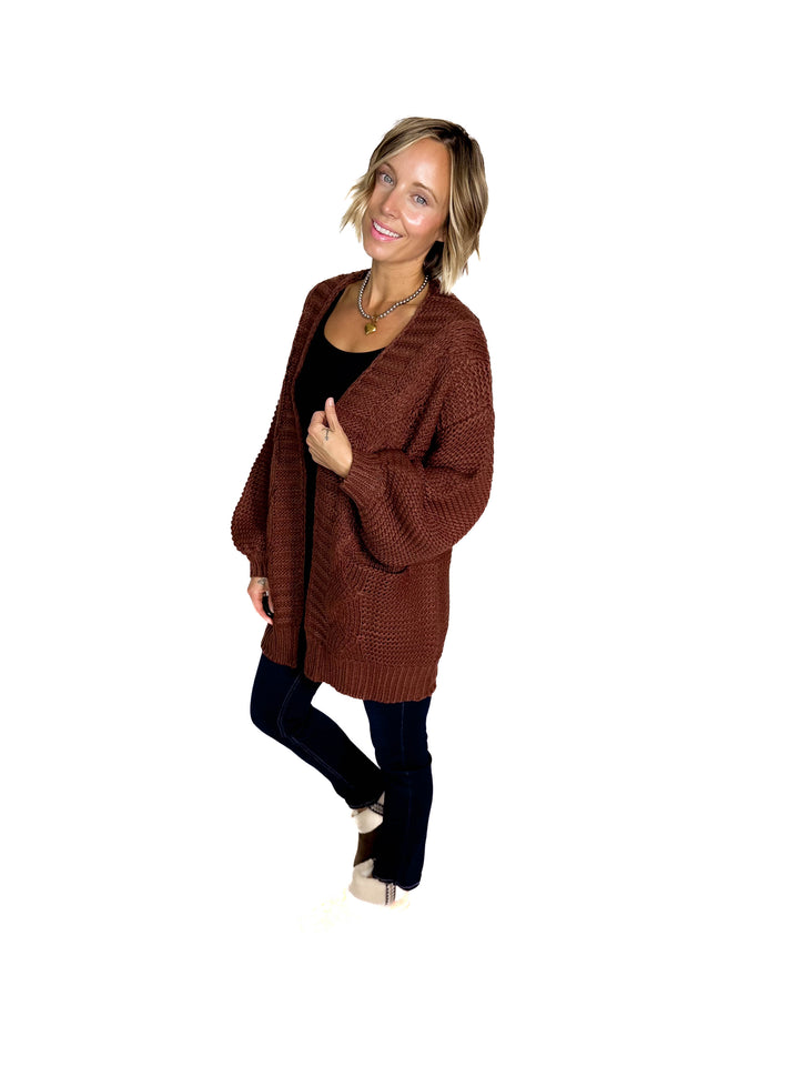 Velora Chunky Cable Knit  Cardigan- CHOCOLATE