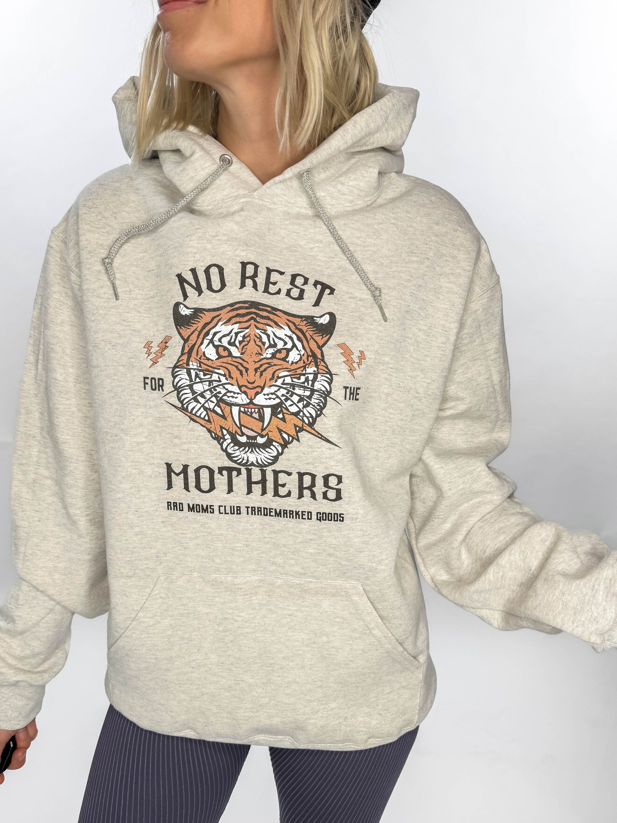 No Rest For The Mothers Graphic Hoodie- HTHR OATMEAL