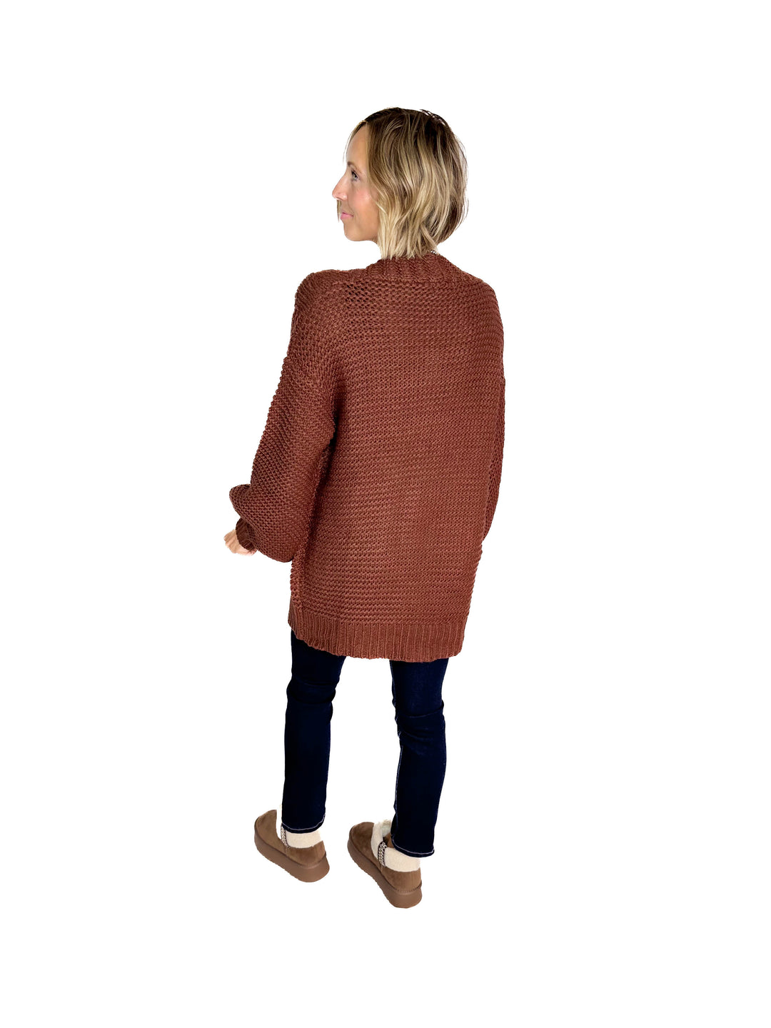Velora Chunky Cable Knit  Cardigan- CHOCOLATE