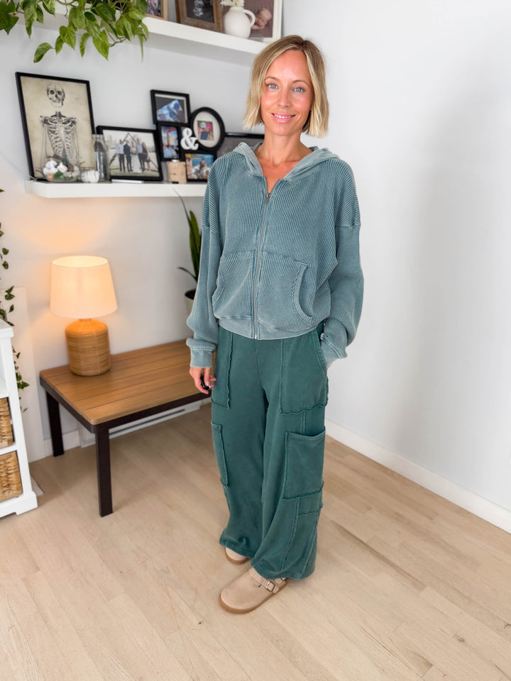 Holt Washed Wide Leg Sweat Pant- DARK GREEN