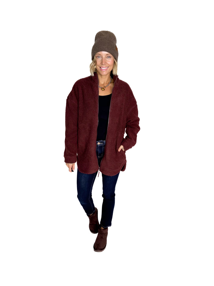 Tara Full Zip Berber Jacket- CHOCOLATE