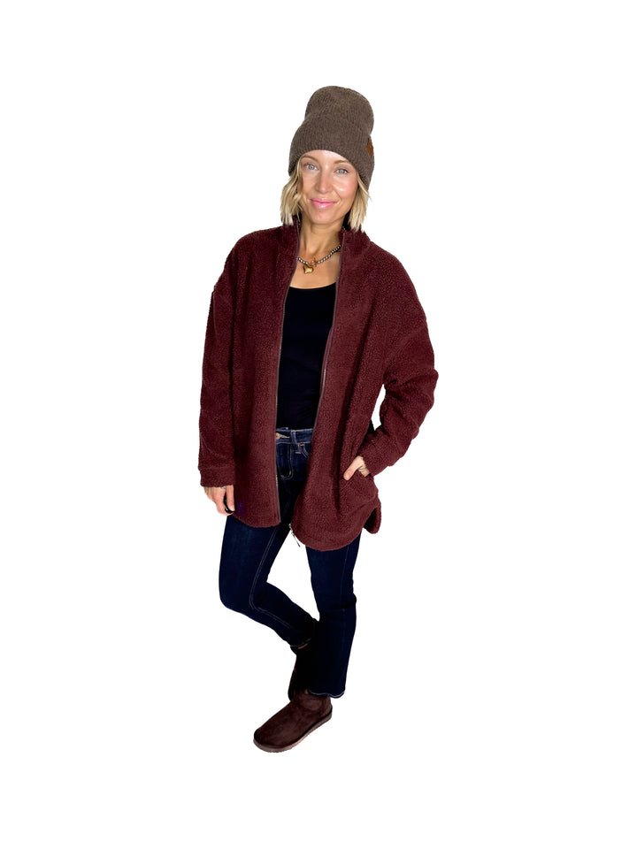 Tara Full Zip Berber Jacket- CHOCOLATE