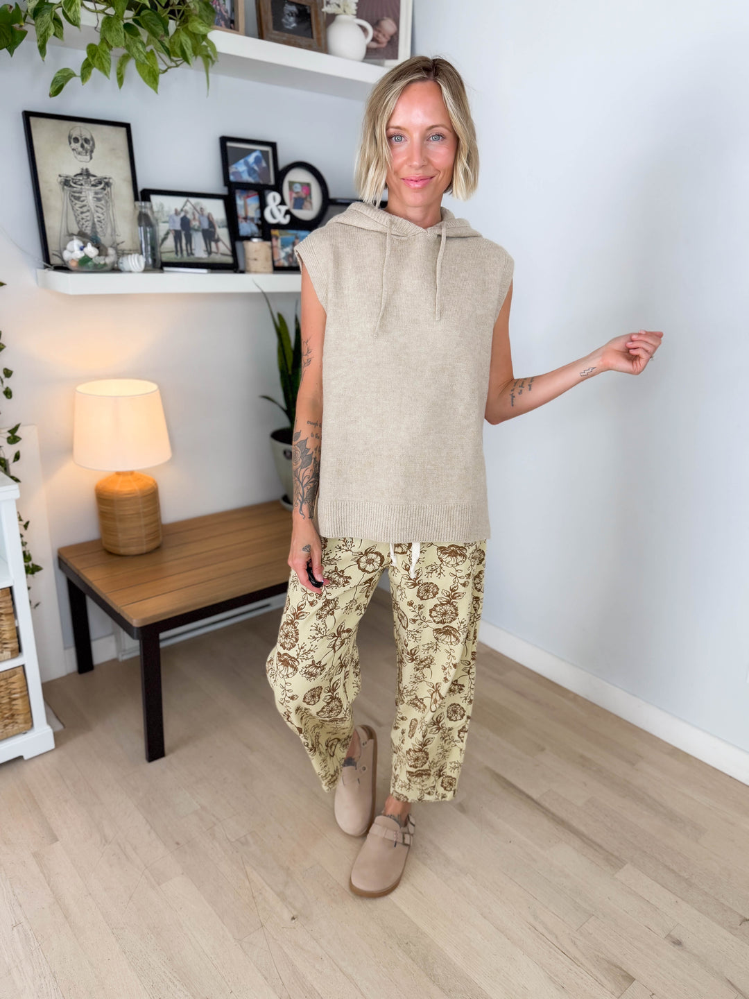 Greer Sleevless Hooded Sweater- TAUPE
