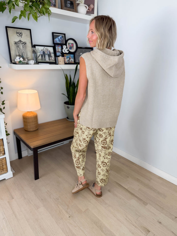Greer Sleevless Hooded Sweater- TAUPE
