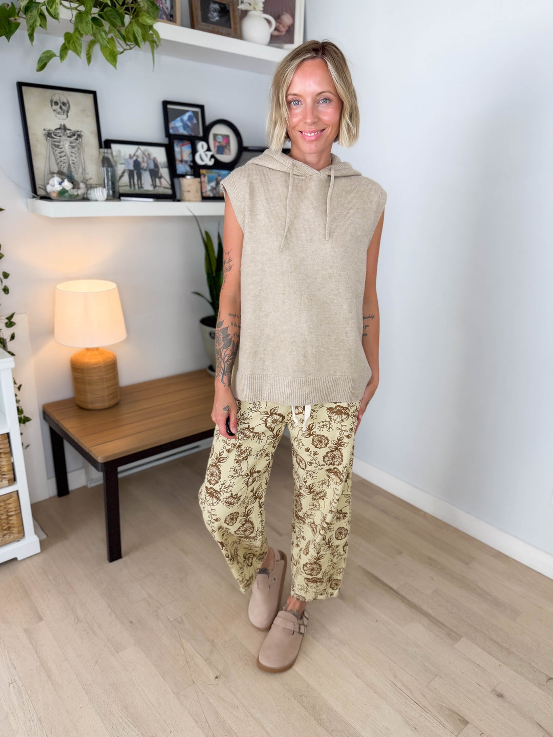 Greer Sleevless Hooded Sweater- TAUPE
