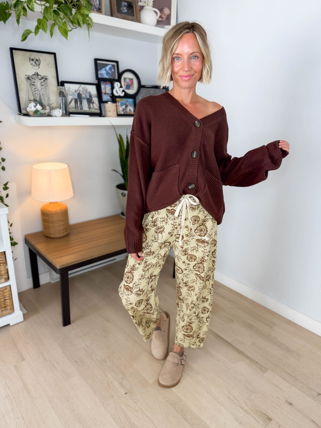 Annabeth Button Down Cardigan- DARK BROWN