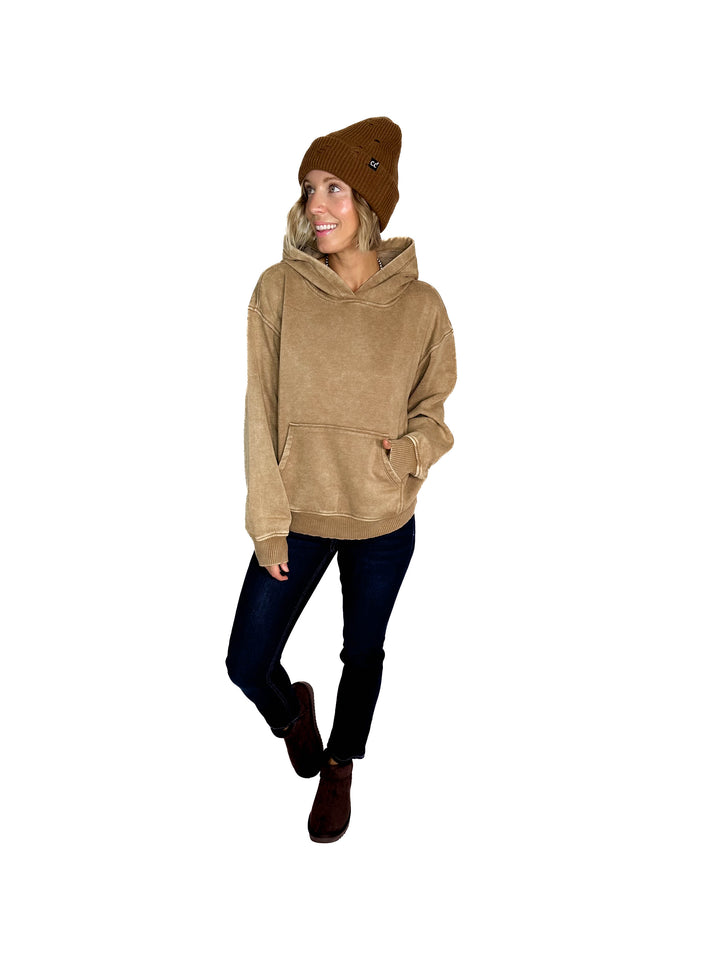 Sweater Weather Washed Hoodie- RICH CAMEL