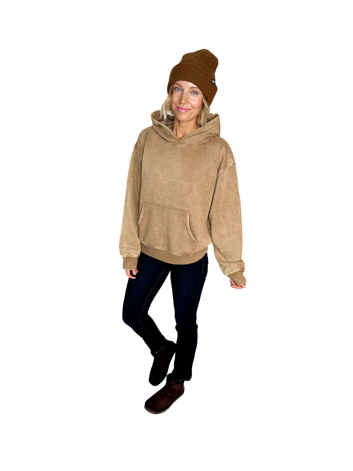 Sweater Weather Washed Hoodie- RICH CAMEL