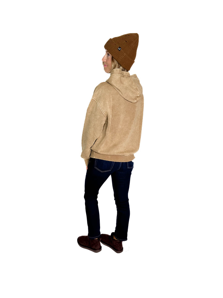 Sweater Weather Washed Hoodie- RICH CAMEL