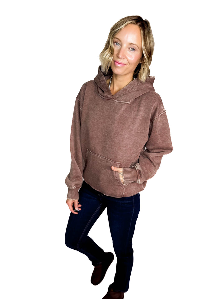 Sweater Weather Washed Hoodie- ESPRESSO