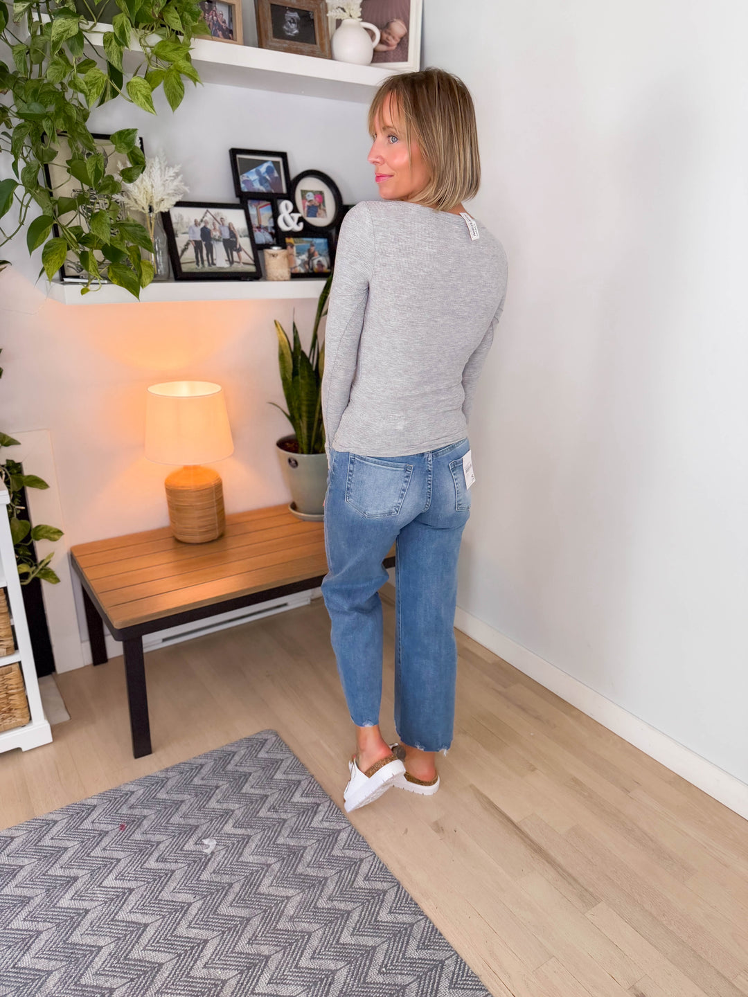 Wren Ribbed Basic Long Sleeve Top- HEATHER GREY