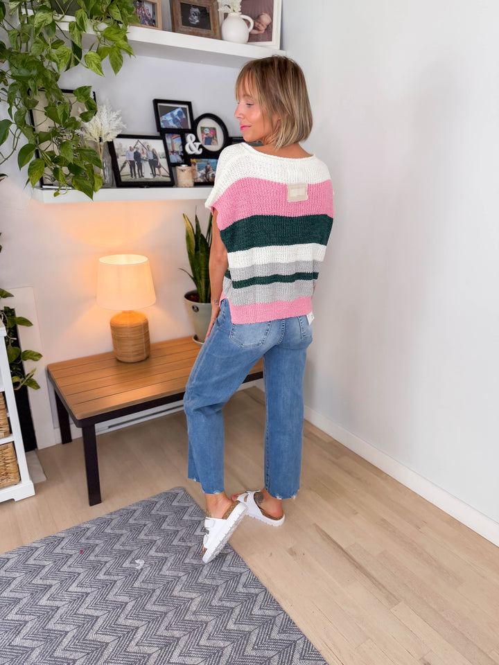 Maja Notch V Stripe Sweater- FOREST BLOOM