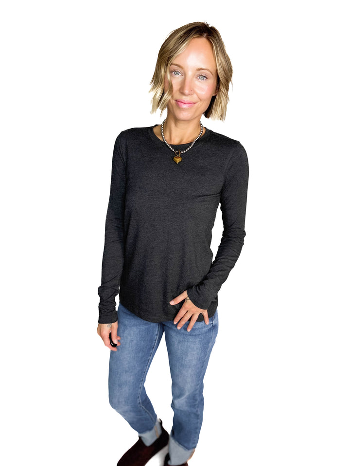 Not Your Basic Cotton Long Sleeve- CHARCOAL