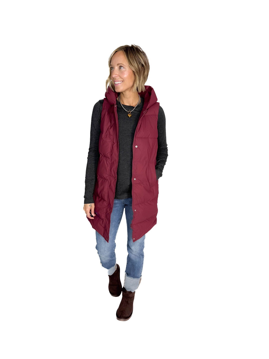 Sierra Mist Coated Longline Vest- BURGUNDY