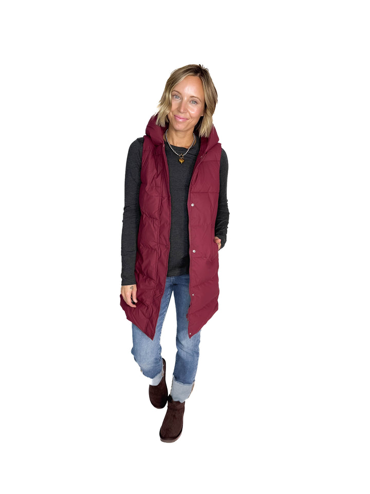 Sierra Mist Coated Longline Vest- BURGUNDY