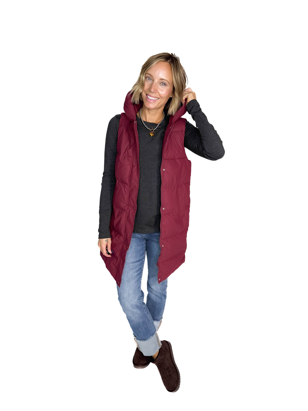 Sierra Mist Coated Longline Vest- BURGUNDY